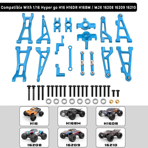 Aluminum Upgrade Kit For 1/16 Scale RC Truck Front And Rear Suspension Arms, Pro Grade Steering Knuckles And Hubs, R168Z Bearings, Blue