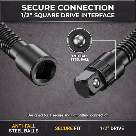 Half Inch Flexible Shaft Extension With 360 Degree Angled Rod, Torque Socket Connector, anti-fall feature, secure connection