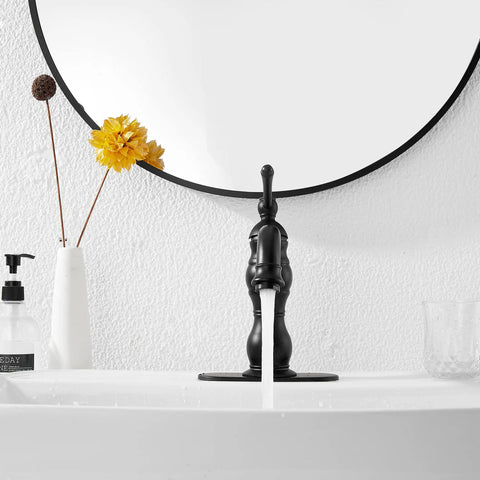 Matte Black Bathroom Faucet With 360 Degree Swivel, No Fuss Single Handle Vanity Sink Tap in contemporary bathroom setting