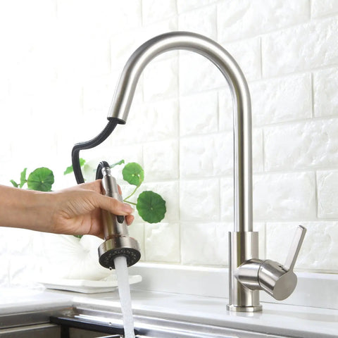 Pull Down Faucet Replacement Head With Two Function Spray For G1 2 Kitchen Sink in use, showing water stream from spray head