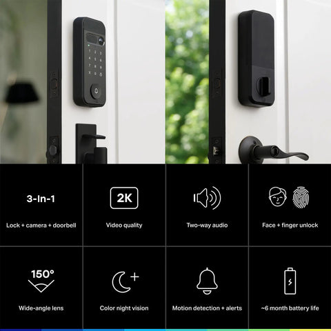 Top Shelf 3 In 1 Smart Lock With 2K Hdr Video Doorbell Camera showcasing keypad access and modern design for home security.