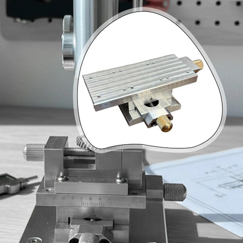Built Serious Adjustable Cross Slide Platform With Manual Hand Crank For Deadon Xy Axis Alignment and Smooth Precision Mounting In Compact Workshop Spaces, aluminum construction.