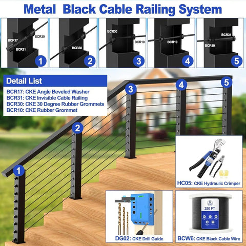 One Eighth Inch Black Stainless Steel Cable Wire Rope Beefy 250 Ft T316 Marine Grade 7x7 Strand For Cable Railing System
