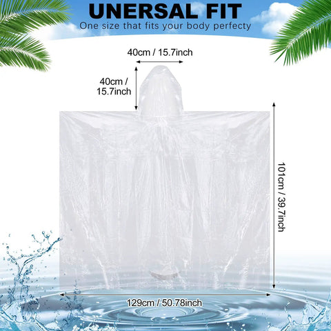 100 Pack Hooded Adult Rain Ponchos Disposable Bulk Plastic Rain Gear For Men And Women White Emergency Raincoats Universal Fit