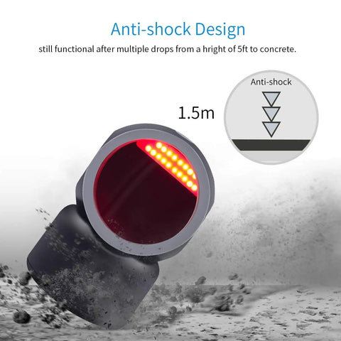 Anti-shock design of 2D QR Barcode Scanner Omnidirectional Hands Free Automatic Barcode Reader, 1.5m drop test.