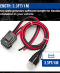 6 Pin 12AWG DC Power Cord with 30A Fuse 1M Short Power Lead for Ham Radios and CB Radios, shown with length and connector details