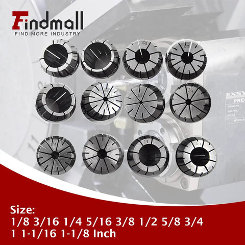 ER40 Collets Set 12 Pieces Common Sizes From One Eighth Inch To One And One Eighth Inch For R8 CAT40 BT40 CNC Chucks Or Holders Built Tough With High Grade Spring Steel For Precision Machining displayed in circular layout