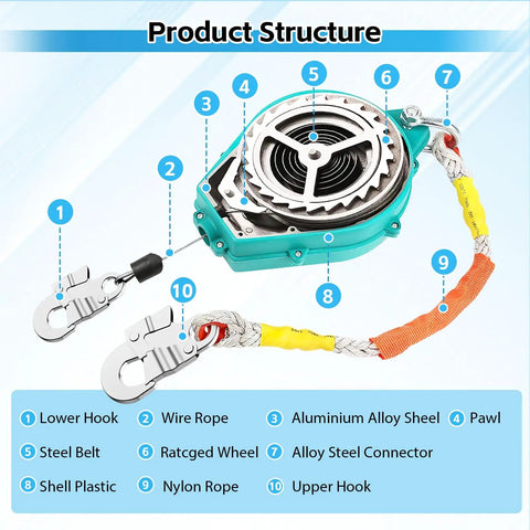 23 Foot Self Retracting Lifeline For Fall Arrest And Fall Protection 330 Lbs Capacity With Alloy Steel Hook And Steel Wire Rope Rugged Heavy Duty Self Locking Hook