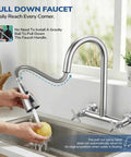 HURRAN Wall Mount Kitchen Faucet with Pull Down Sprayer, Brushed Nickel Kitchen Sink Faucet in use, showcasing 360-degree flexibility.