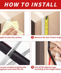 Door weatherstripping installation: black D-shaped rubber seal with self-adhesive backing; clean, measure, cut, press.