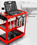 Rock Solid Red Tool Cart Rolling Storage Cabinet With Silent Polyurethane Wheels For Heavy Mechanical Workshop And Garage Projects featuring organized tools and storage. 