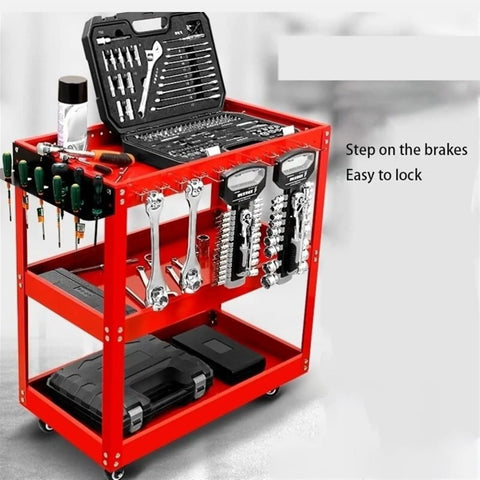 Rock Solid Red Tool Cart Rolling Storage Cabinet With Silent Polyurethane Wheels For Heavy Mechanical Workshop And Garage Projects featuring organized tools and storage. 