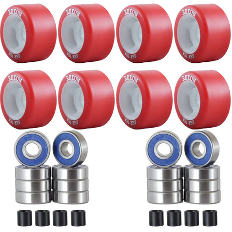 Super High Rebound 65mm Quad Roller Skate Wheels With 16 Bearings Outdoor Indoor Set Of 8 Red For Smooth Glide On Sidewalks Boardwalks And Rinks Perfect For Outdoor Street Cruising And Indoor Rink Play, showing red wheels and bearings