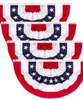 All American Patriotic Bunting Banner Pack With A 4 Pack Of Red White And Blue Half Fan Flags For Fourth Of July Memorial Day And 250th Anniversary Celebrations Festive Indoor And Outdoor Decor showing four half-fan flags with star patterns.