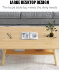 Rustic Vintage Industrial Rectangle Coffee Table With Double Layer Open Storage Shelf For Living Room Sturdy Sofa Cocktail Table, large wooden top.