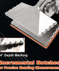 Close-up of 3 Inch Sheet Metal Hand Seamer With Straight Jaw, showing anti-rust nickel jaws with 1/4 inch incremental notches for precise bending.