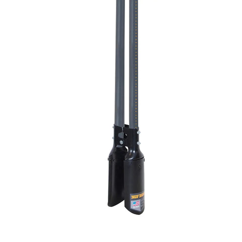 Close-up of Post Hole Digger With 48 Inch Fiberglass Handle, Atlas Pattern Steel Point For Easy Holes, Built In Depth Ruler On The Handle
