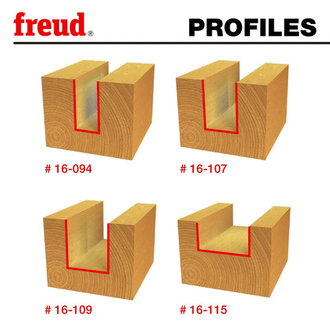 Undersized Plywood Router Bit Set 4 Piece For Precise Grooves And Dados In Thin Panels One Half Inch Shank Fits One Quarter To Three Quarter Inch Thickness Delivers Tight Fitting Joints On Handheld And Table Mounted Routers showing groove profiles