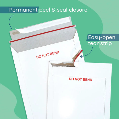 Do Not Bend 25 Pack Rigid Cardboard Mailers 12.75x15 Photo Mailers with easy-open tear strip and peel-and-seal closure