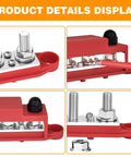 Heavy Duty 250A Power Distribution Block Pair With Thick Copper Busbar Terminal Strips For 12V Marine Boat Truck Car Audio Systems close-up view of connection hardware.