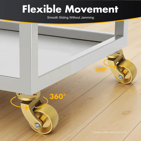 Premium Antique Brass Casters With 360 Swivel Roll Gonna Glide Smooth On Hardwood Heavy Duty Build shown on a furniture leg.