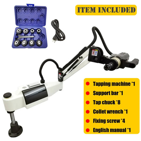 1200 Watt Electric Tapping Machine With 360 Degree Flexible Arm And Intelligent Touch Screen Control For M3 To M20 Threads with included accessories.