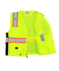 Top Shelf High Visibility Mesh Safety Vest With Six Roomy Utility Pockets For Tools And Tablets Bright Yellow Reflective Hi Vis PPE Gear front view with pockets and zipper.
