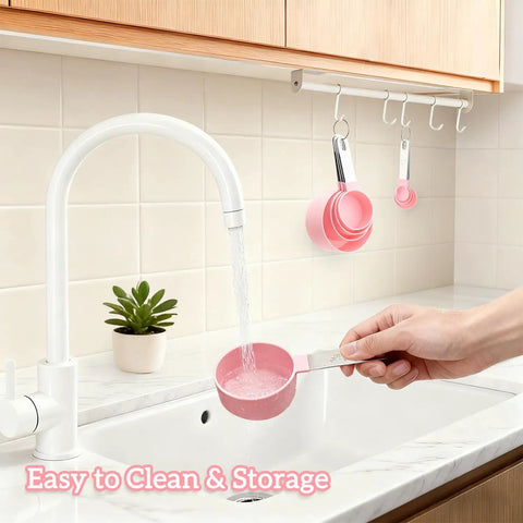 Stackable Measuring Cups And Spoons Set 10 Piece With Stainless Steel Handles Pink Kitchen Gear for easy cleaning