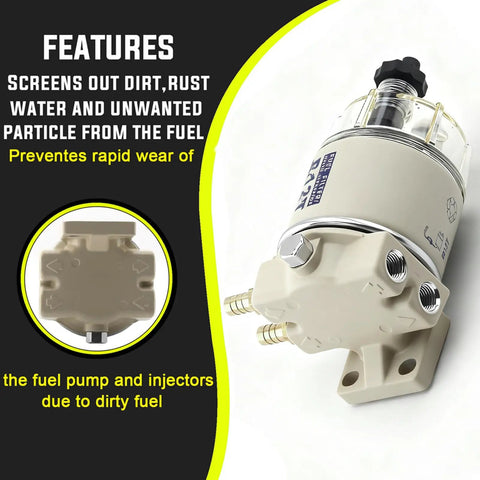 10 Micron Fuel Water Separator Kit For Outboard Motors Marine Filter System With 30 GPH Flow Removes Water And Particles