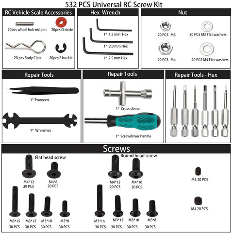 Pro RC Repair Stand Kit With 532 Piece Screw Set And 360 Degree Rotating Work Station tool components display