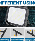 2 Pack 100W LED Flood Lights Outdoor With 10000LM Each, IP65 Waterproof 6000K Exterior Floodlight showing installation options