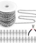 66 Foot Stainless Steel Ball Chain Kit 4.5mm Bead Chain With 100 Connectors And Pliers shown with storage spool