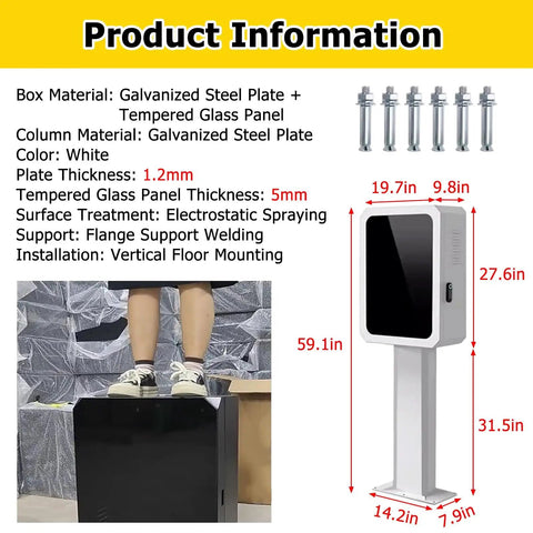 Heavy Duty EV Charge Stand Pedestal With Killer Secure Lock And Key, Beefy Metal EV Charging Pillar dimensions and details