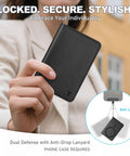 Person holding MagSafe Wallet For Men Women With 6 Card Slots And RFID Blocking Clear ID Window PU Leather Folio Magnetic Phone Wallet For iPhone 12 Through 17 Series Black For Daily Use.