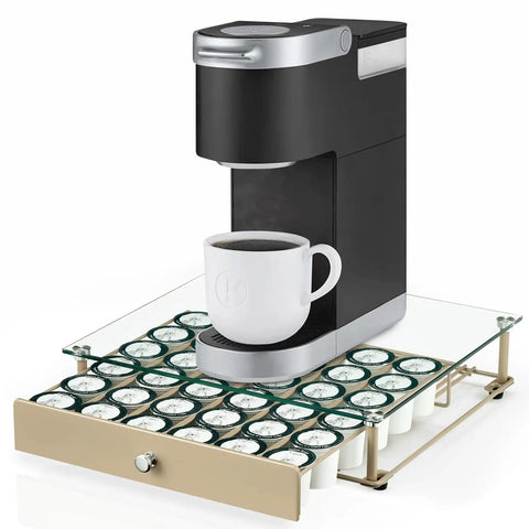Coffee Pod Holder With Tempered Glass Top Drawer Holds 36 K Cup Pods, Sleek And Durable Kitchen Counter Storage Organizer