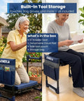 Senior using Foldable Garden Kneeler Seat With Upgraded No Slip Base And Removable Cushion, 350 Lbs Capacity, in garden setting.