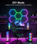 RGB Hexagon Garage Lights 240W 24 Pack LED Honeycomb Ceiling Lights With Music Sync And App Control in game room setup