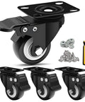 Set of 2 Inch Heavy Duty Plate Casters With Brakes, 4 Pack, 600 Lb Capacity, 360 Degree Quiet Swivel Wheels, Polyurethane PU, Black