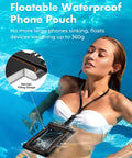 Woman using Floating Waterproof Phone Pouch 2 Pack IPX8 Dry Bag Case in pool