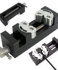 Slick Self Adjusting Mini Drill Press Vise With Dual Jaw Adaptive Clamp for irregular shapes and round materials with stainless steel components.