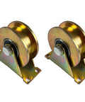 Heavy Duty 3 Inch H Groove Caster Wheel Set For Square Metal Tracks, tough galvanized steel wheels for industrial use.