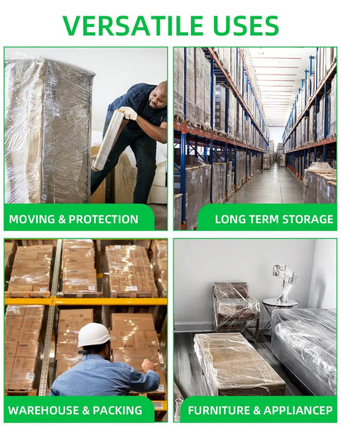 Versatile uses of Heavy Duty Stretch Wrap Roll Pro Grade 18-Inch By 1500-Foot Clear Shrink Film for moving, storage, packing.