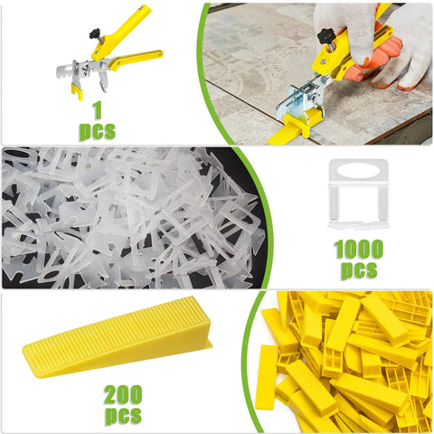 Pro Grade Tile Leveling System Kit One Eighth Inch With 600 Leveler Spacers Clips, 200 Reusable Wedges, And One Tile Pliers in use