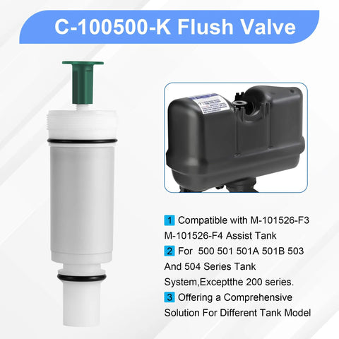 Solid Flush Valve Cartridge Replacement For Power Assist Toilet Tanks Compatible With M101526F3F4 series, heavy duty ABS material.