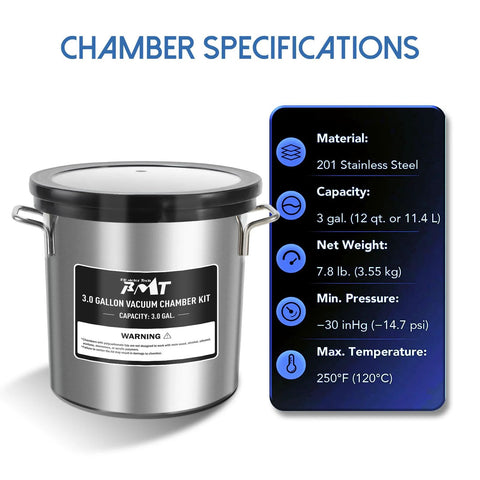 PB Motor Tech 3-gallon stainless steel vacuum chamber with tempered glass lid