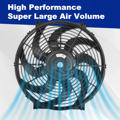 Slick 14 Inch Electric Radiator Cooling Fan Mount Kit showing high volume airflow and black plastic design for efficient cooling.