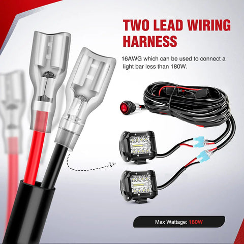 LED Light Bar Wiring Harness Kit With 2 Leads 12V On Off Switch Power Relay And Blade Fuse for off-road lights connection