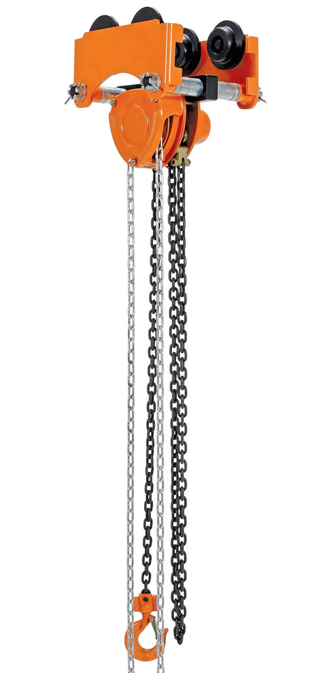 Low Headroom Chain Hoist With Push Trolley For Tight Spaces, Built Like A Workhorse, Heavy Duty Steel Construction, 2000 Lb Capacity