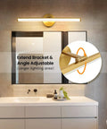 Gold Vanity Light Bar Over Mirror, 22 Inch LED Dimmable Fixture with 5 CCT color temperature and angle adjustable bracket in bathroom.