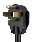 Close-up of 4-prong plug on 1.5 Foot Welder Adapter Cord 4 Prong NEMA 14-30P to 6-50R 240V Heavy Duty STW 10AWG 3C Cable